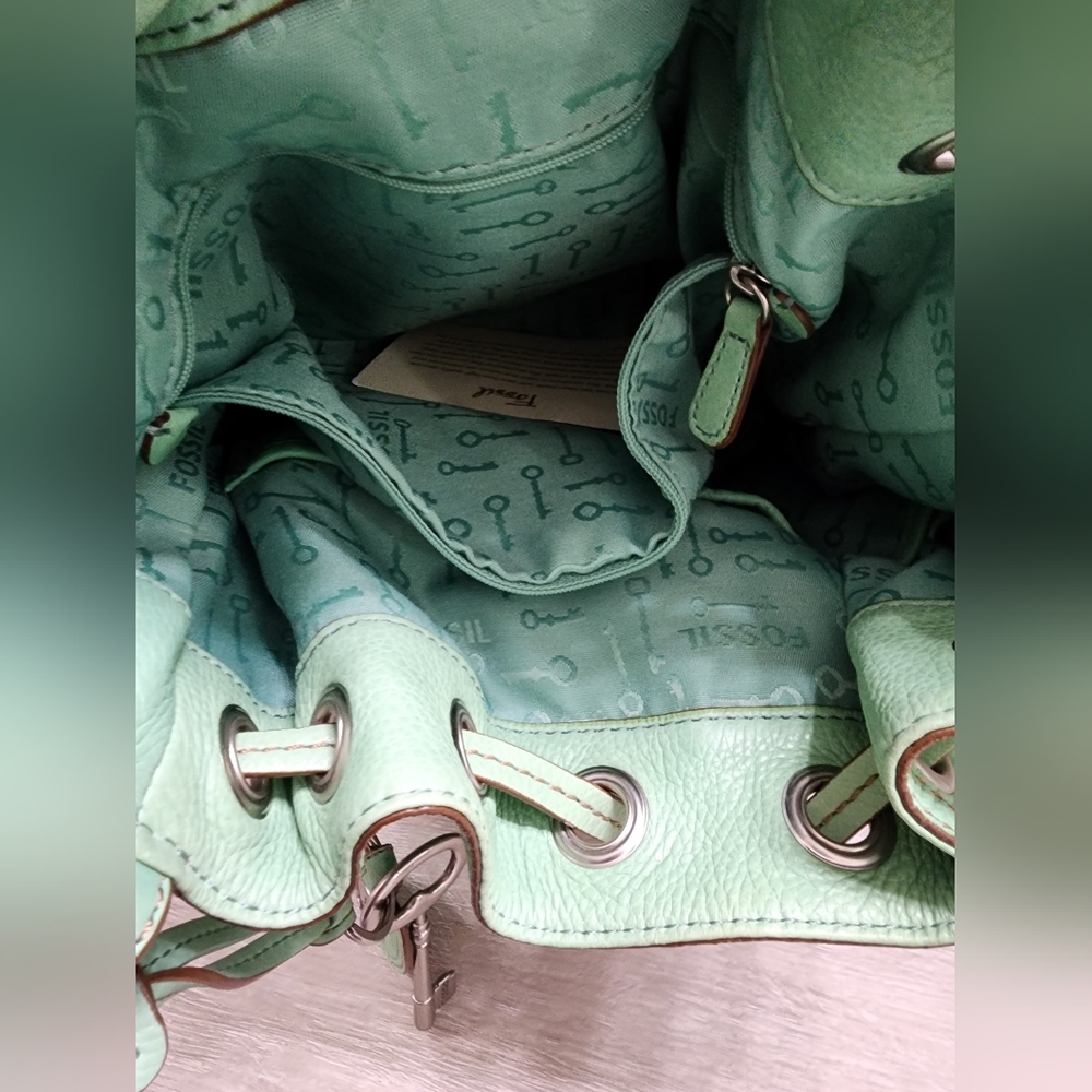 Fossil Grayson Bucket Bag Drawstring Mint Green L… - image 4